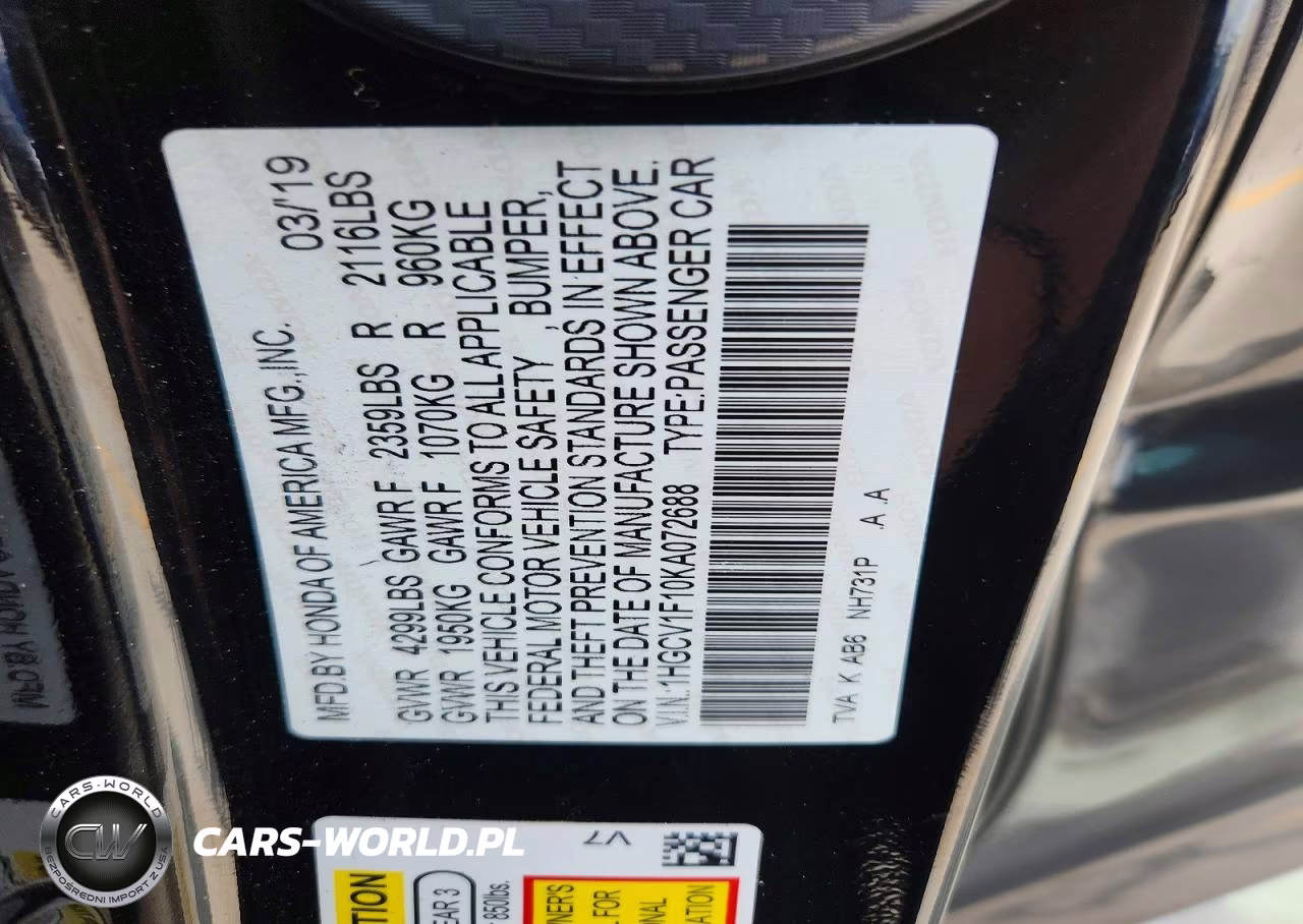 2019 Honda Accord Lx VIN:1HGCV1F10KA072688 - 12