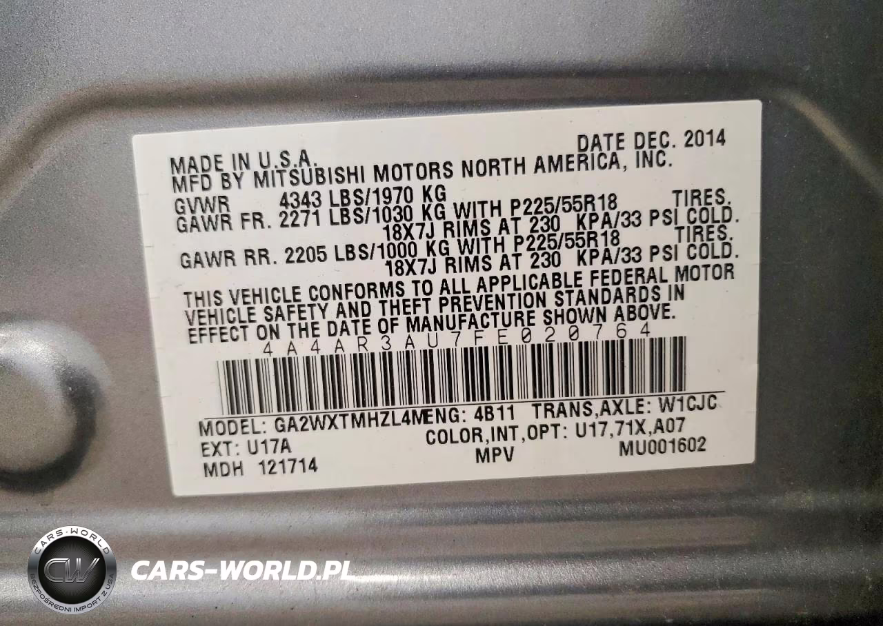 2015 Mitsubishi Outlander Sport Es VIN:4A4AR3AU7FE020764 - 13