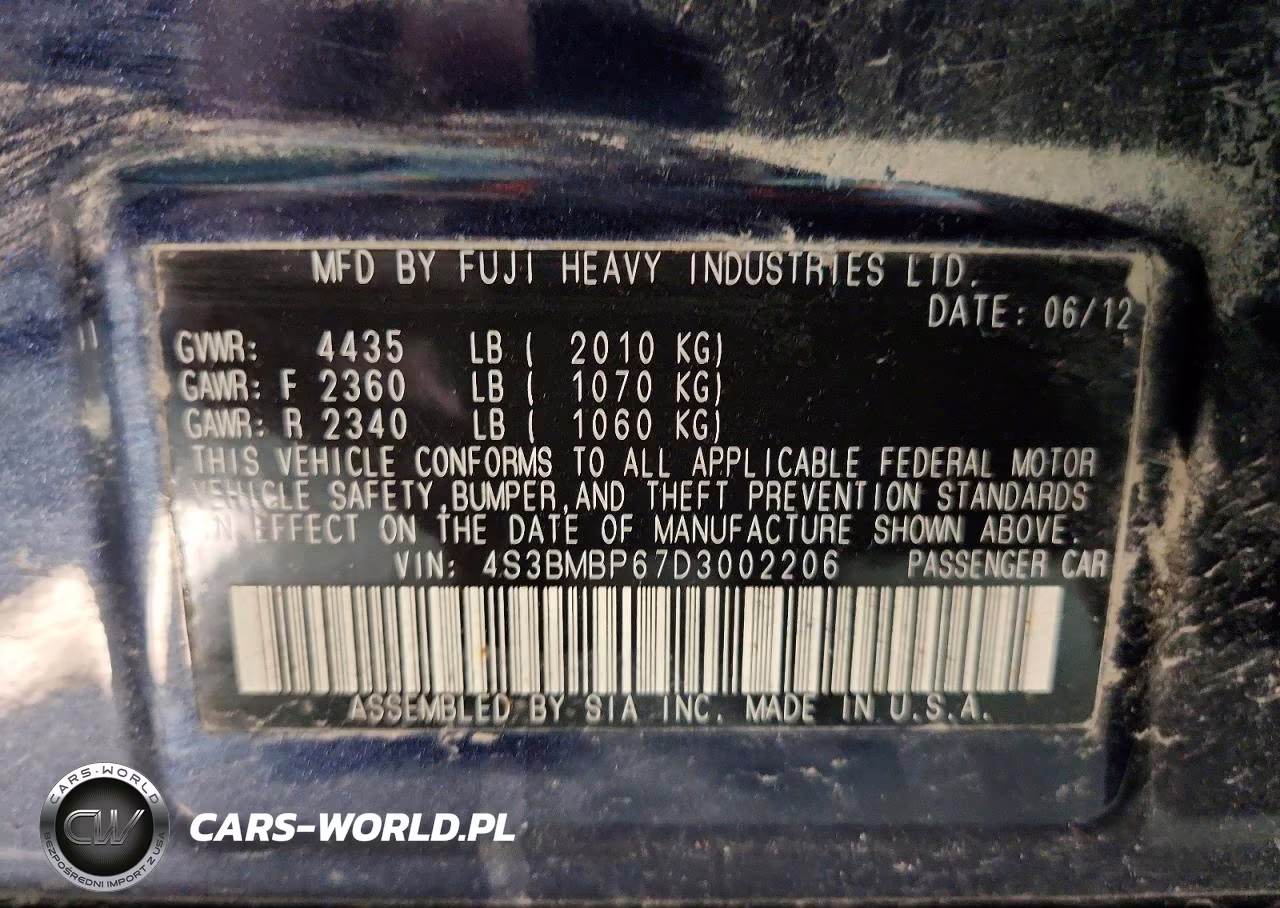 2013 Subaru Legacy 2.5I Limited VIN:4S3BMBP67D3002206 - 12