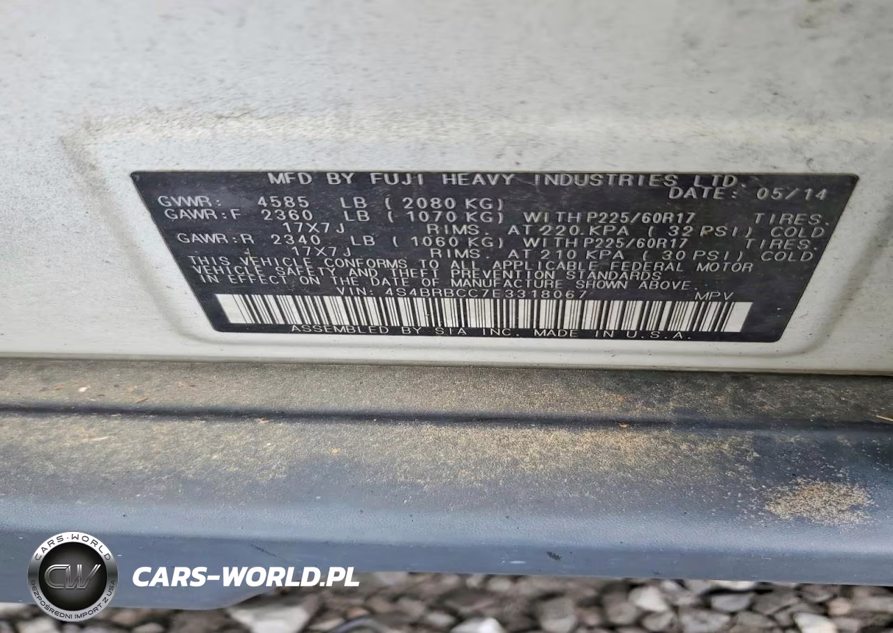 2014 Subaru Outback 2.5I Premium VIN:4S4BRBCC7E3318067 - 13