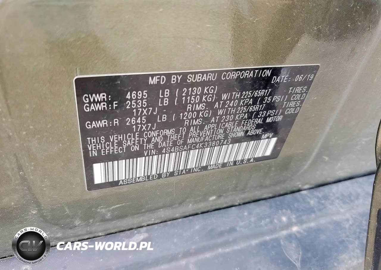 2019 Subaru Outback 2.5I Premium VIN:4S4BSAFC4K3380743 - 12