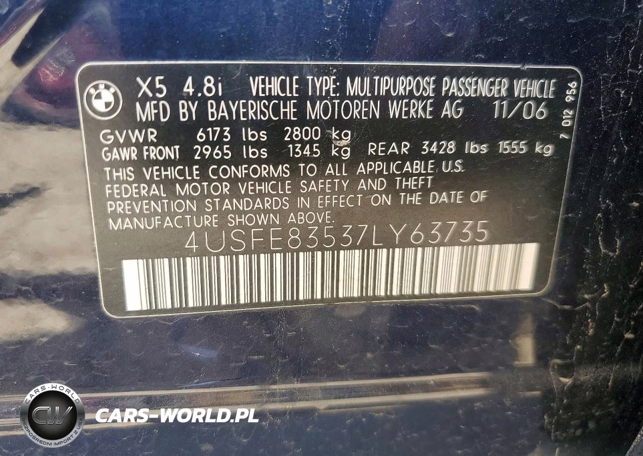 2007 BMW X5 4.8I VIN:4USFE83537LY63735 - 13