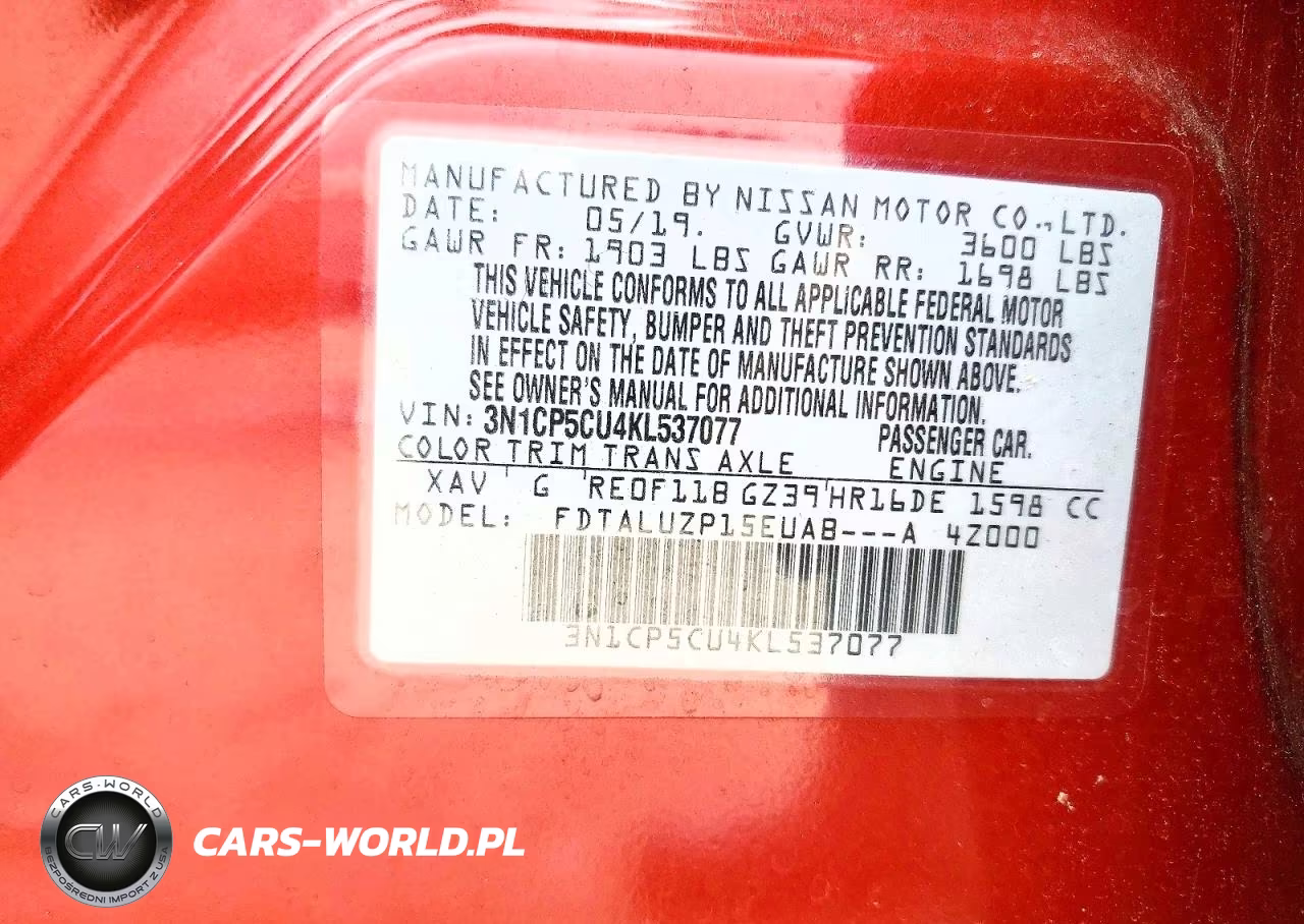 2019 Nissan Kicks Sr VIN:3N1CP5CU4KL537077 - 13