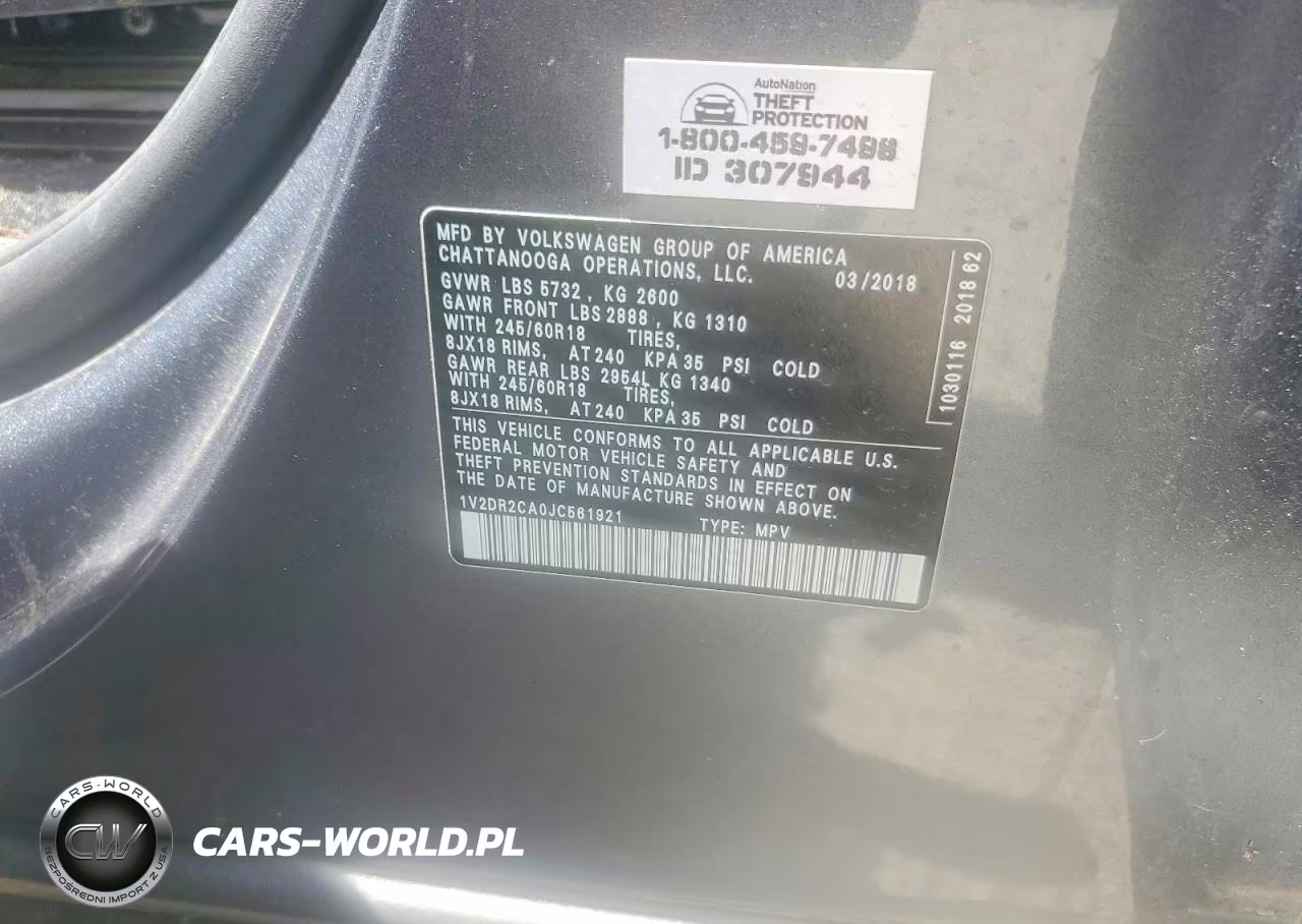 2018 Volkswagen Atlas Se VIN:1V2DR2CA0JC561921 - 12