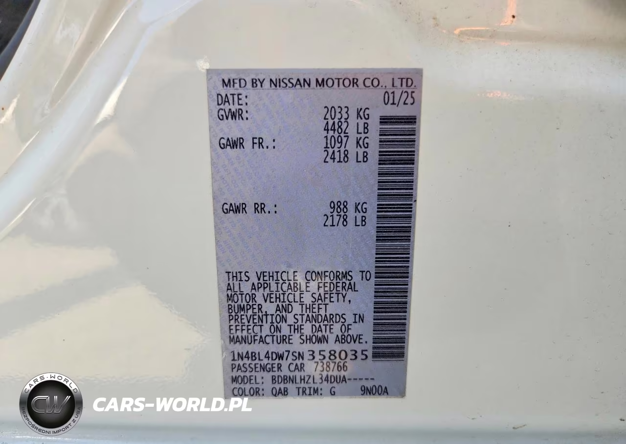 2025 Nissan Altima Sv VIN:1N4BL4DW7SN358035 - 12