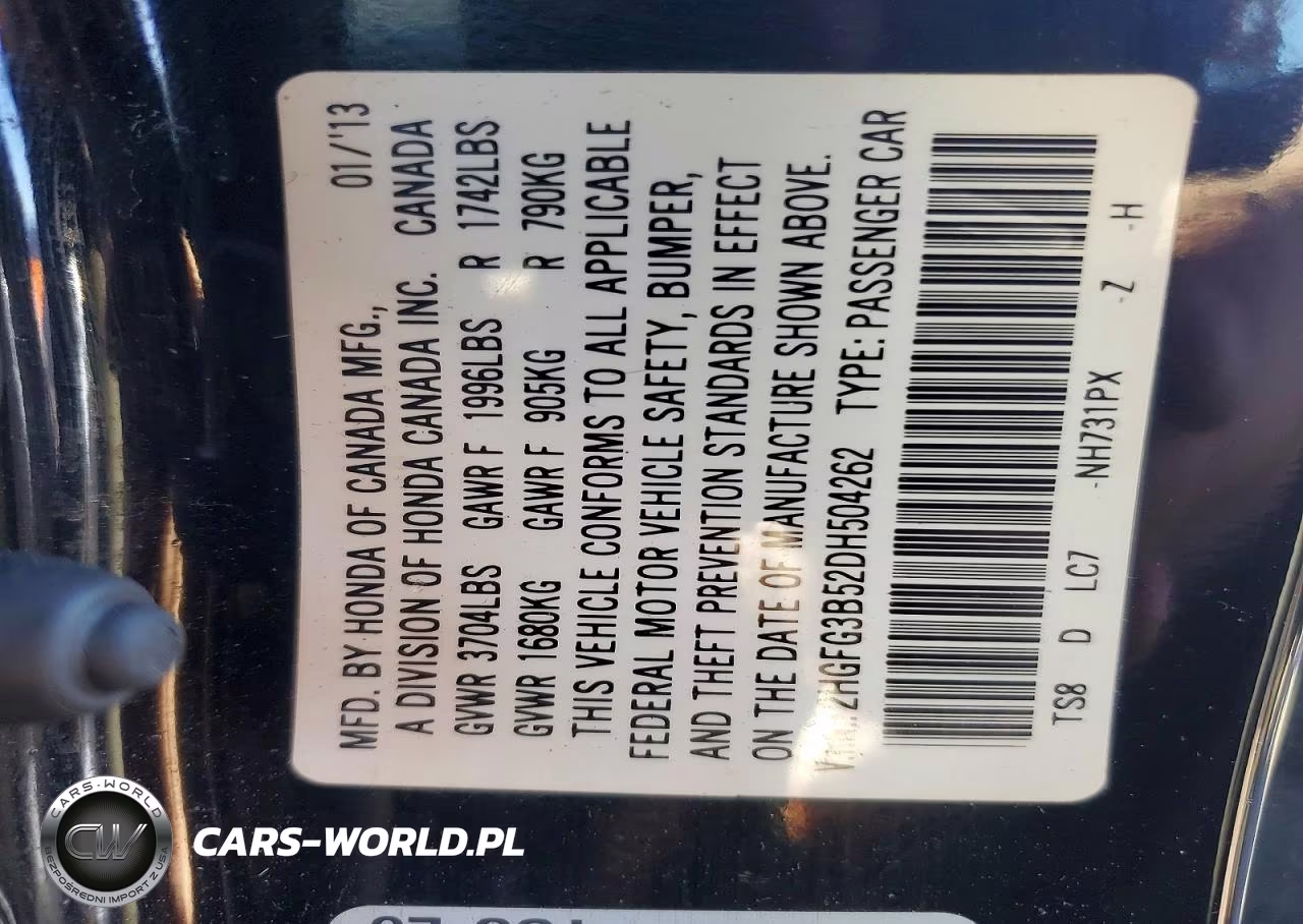 2013 Honda Civic Lx VIN:2HGFG3B52DH504262 - 12