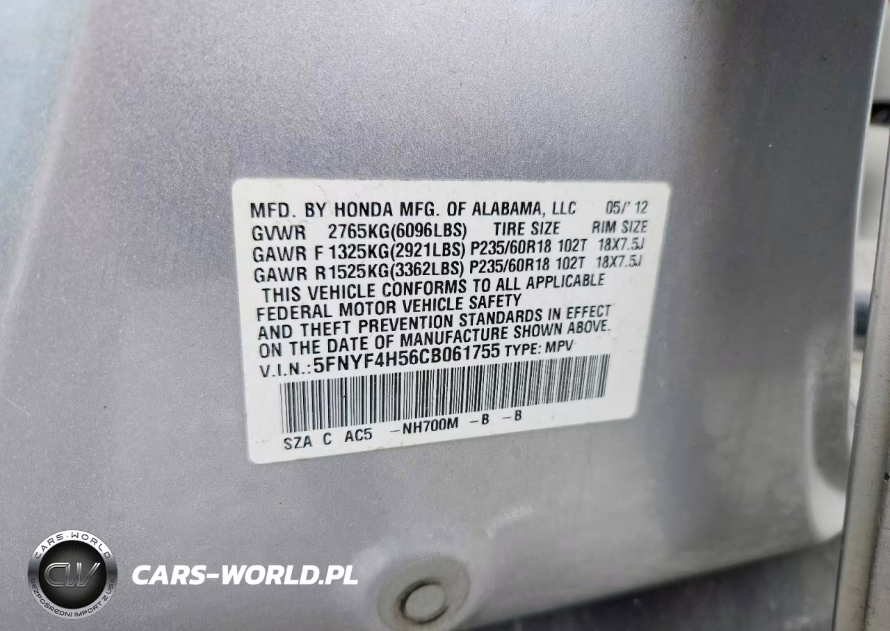 2012 Honda Pilot Exl VIN:5FNYF4H56CB061755 - 12