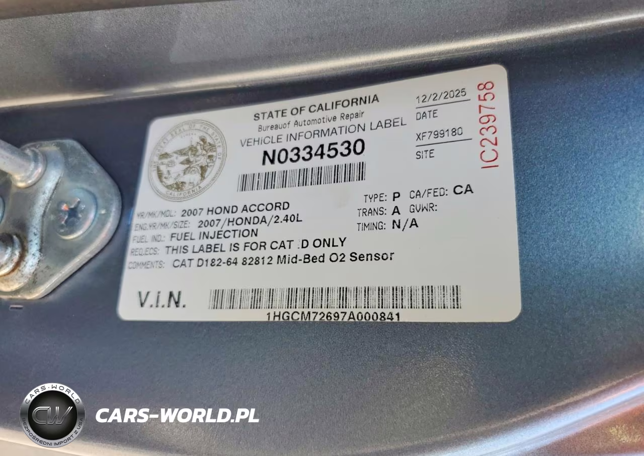 2007 Honda Accord Ex VIN:1HGCM72697A000841 - 13
