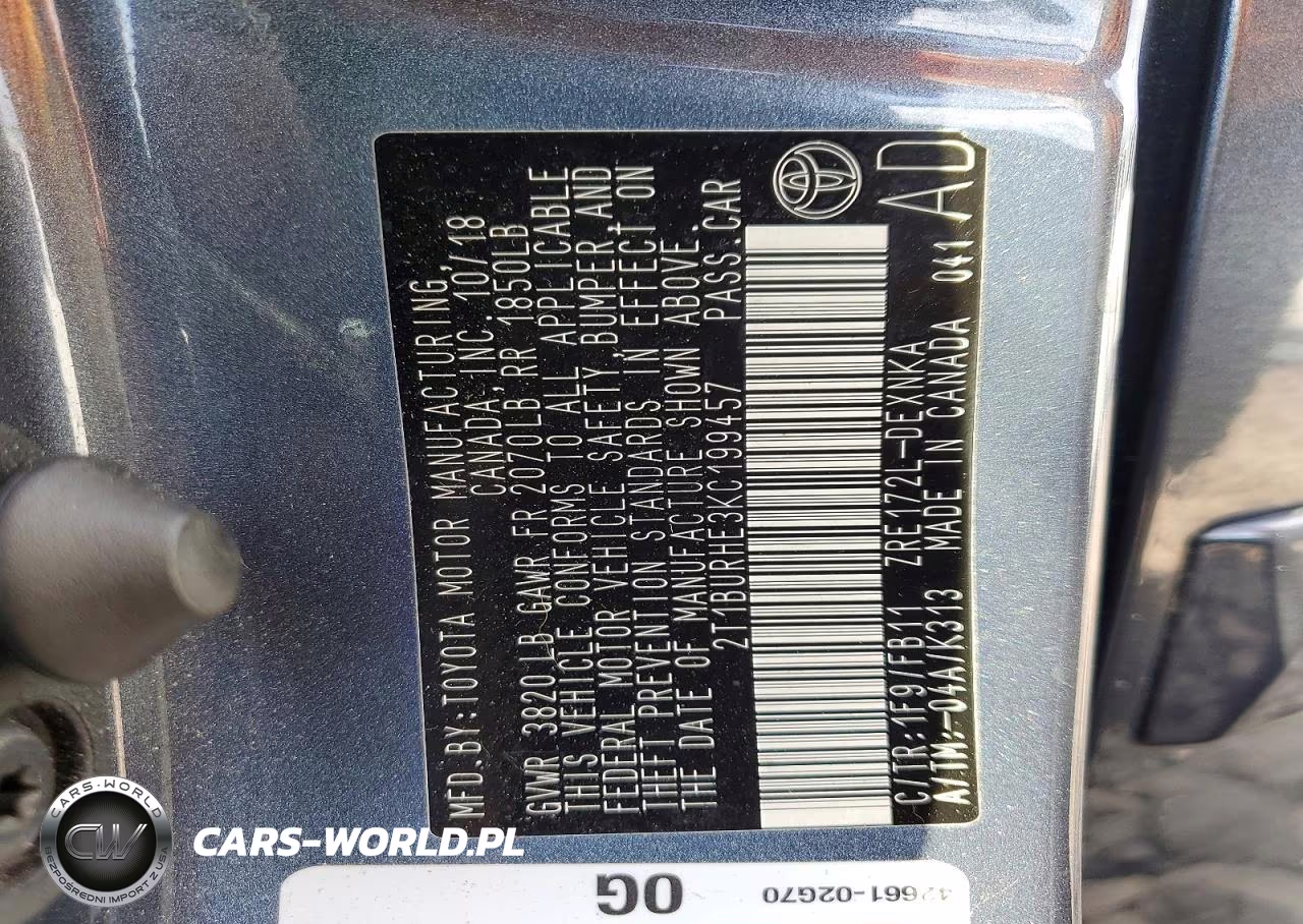2019 Toyota Corolla Le VIN:2T1BURHE3KC199457 - 13