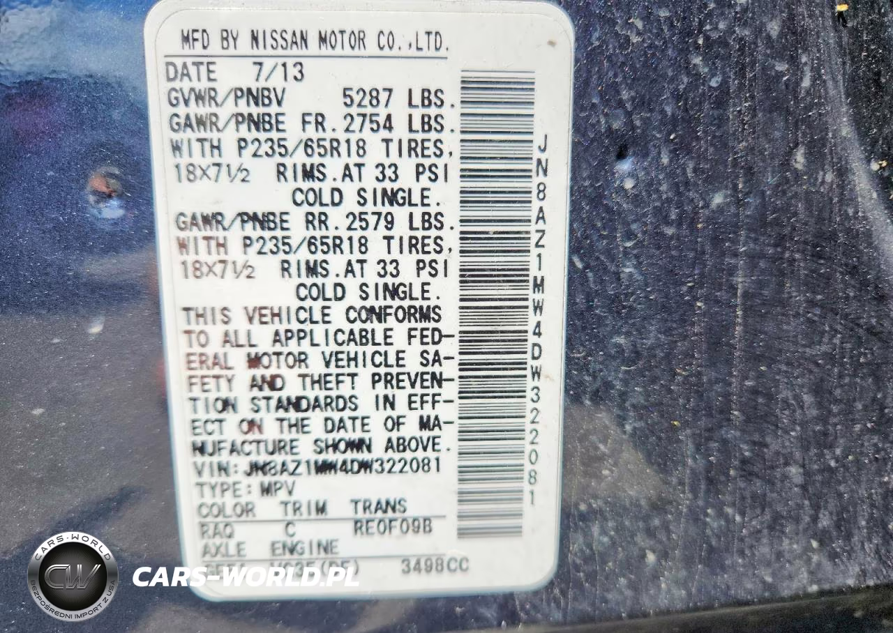 2013 Nissan Murano S VIN:JN8AZ1MW4DW322081 - 13