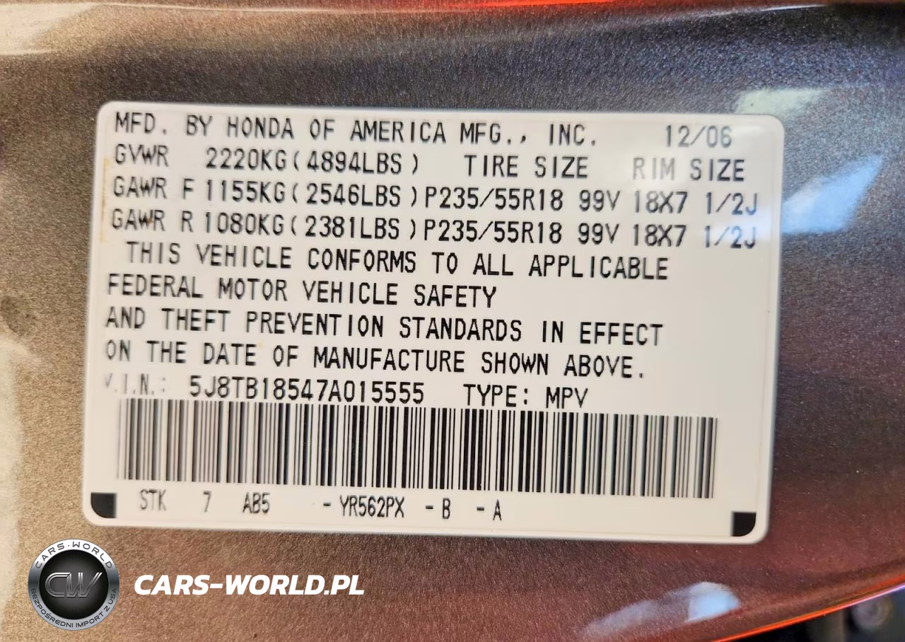 2007 Acura Rdx Technology VIN:5J8TB18547A015555 - 13