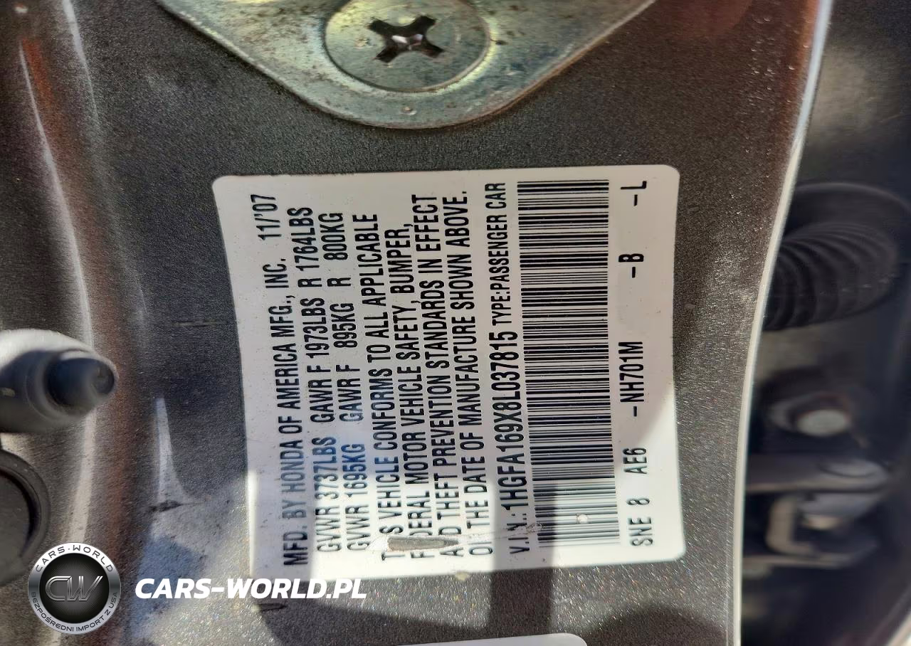 2008 Honda Civic Exl VIN:1HGFA169X8L037815 - 12