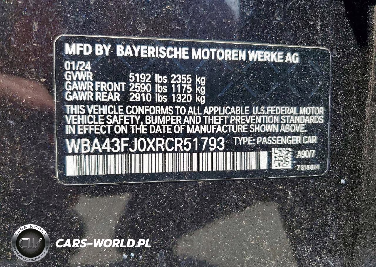 2024 BMW 530 I VIN:WBA43FJ0XRCR51793 - 12