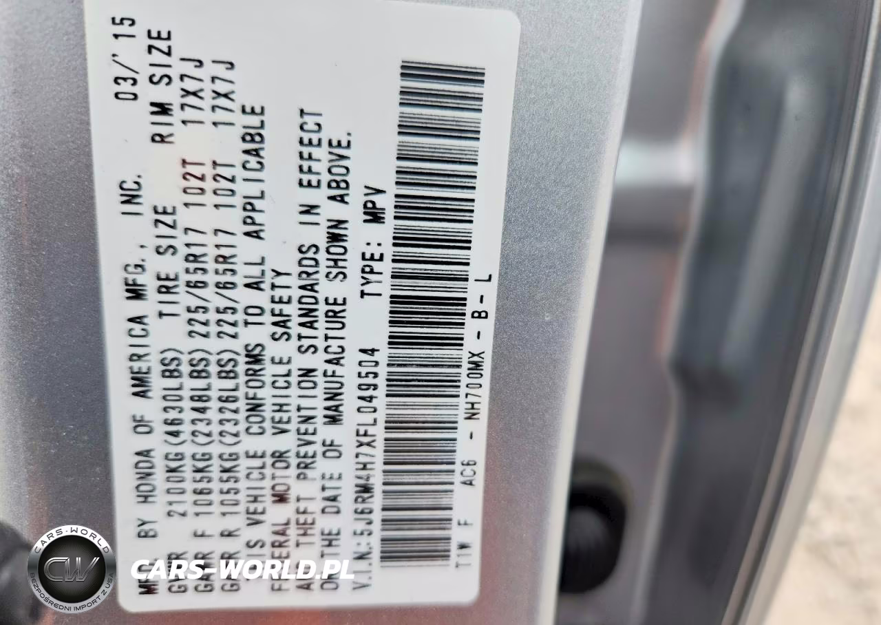 2015 Honda Cr-V Exl VIN:5J6RM4H7XFL049504 - 12
