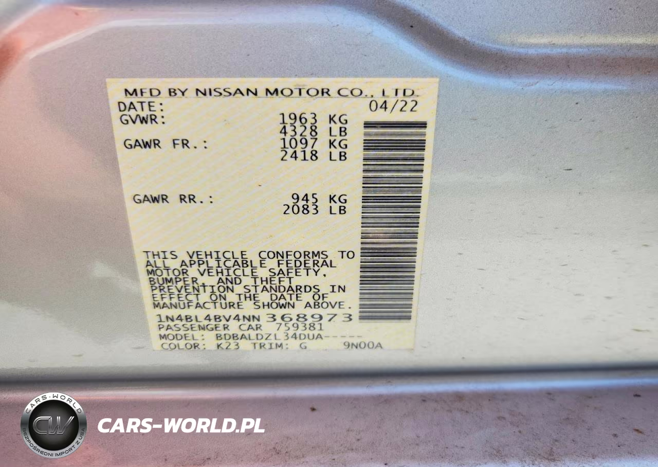 2022 Nissan Altima S VIN:1N4BL4BV4NN368973 - 13