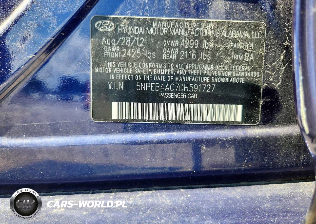 2013 Hyundai Sonata Gls VIN:5NPEB4AC7DH591727 - 12