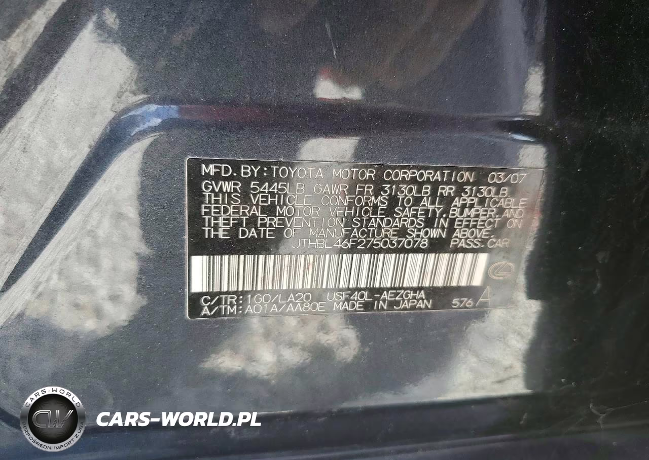 2007 Lexus Ls 460 VIN:JTHBL46F275037078 - 12
