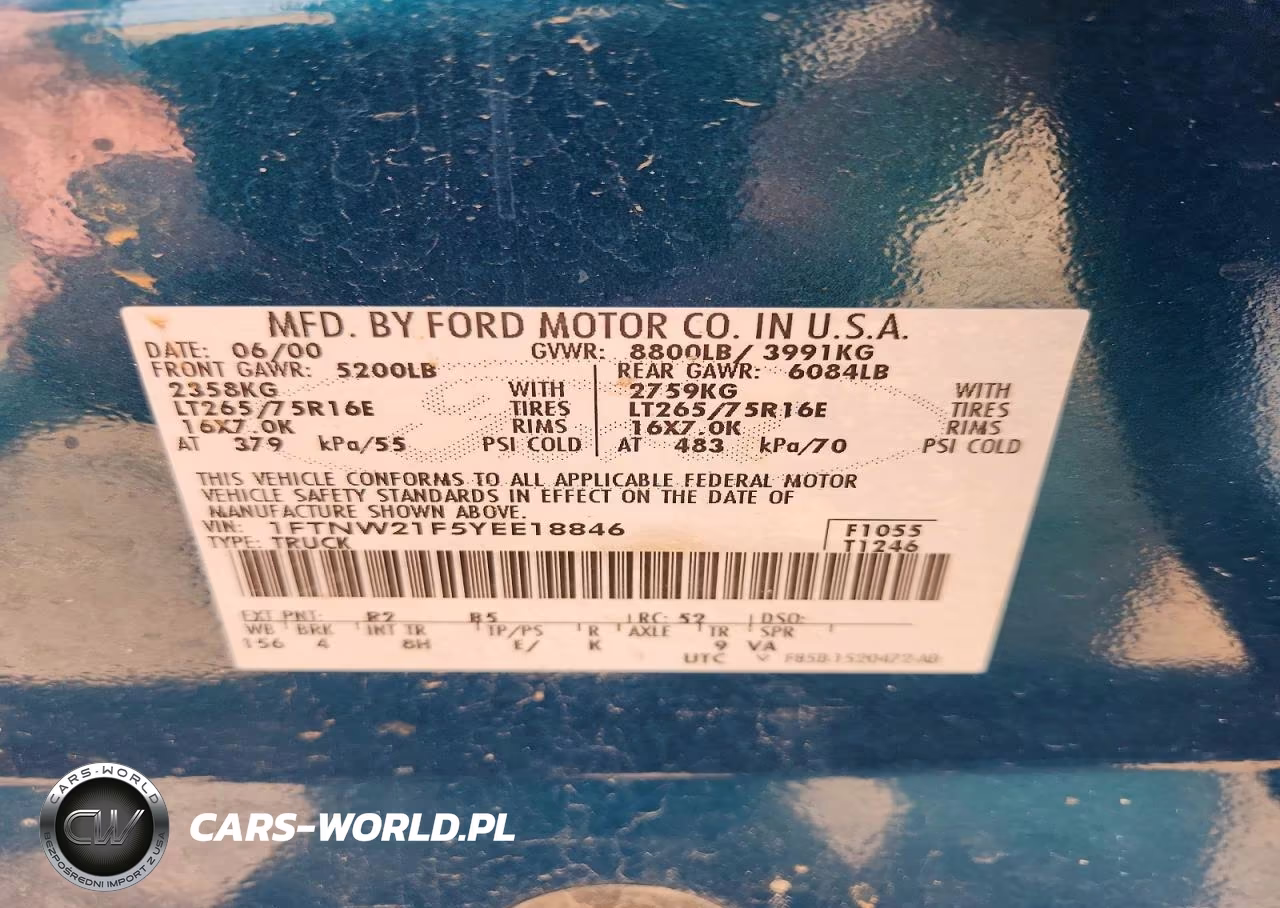 2000 Ford F250 Super Duty VIN:1FTNW21F5YEE18846 - 12