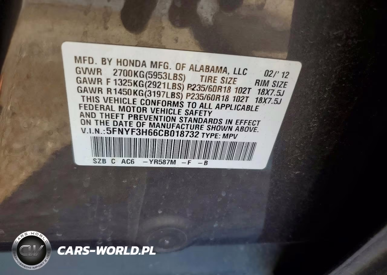 2012 Honda Pilot Exl VIN:5FNYF3H66CB018732 - 14