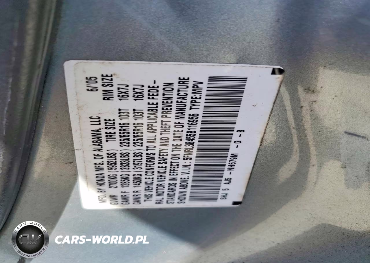 2005 Honda Odyssey Ex VIN:5FNRL38455B116956 - 14