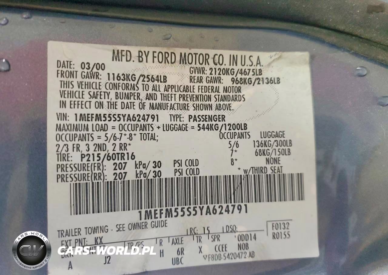 2000 Mercury Sable Ls Premium VIN:1MEFM55S5YA624791 - 12