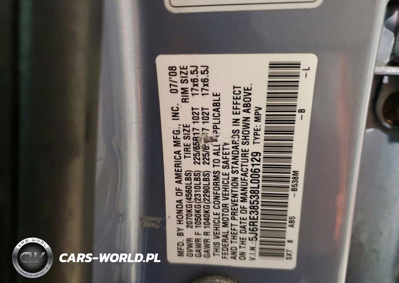2008 Honda Cr-V Ex VIN:5J6RE38538L006129 - 13