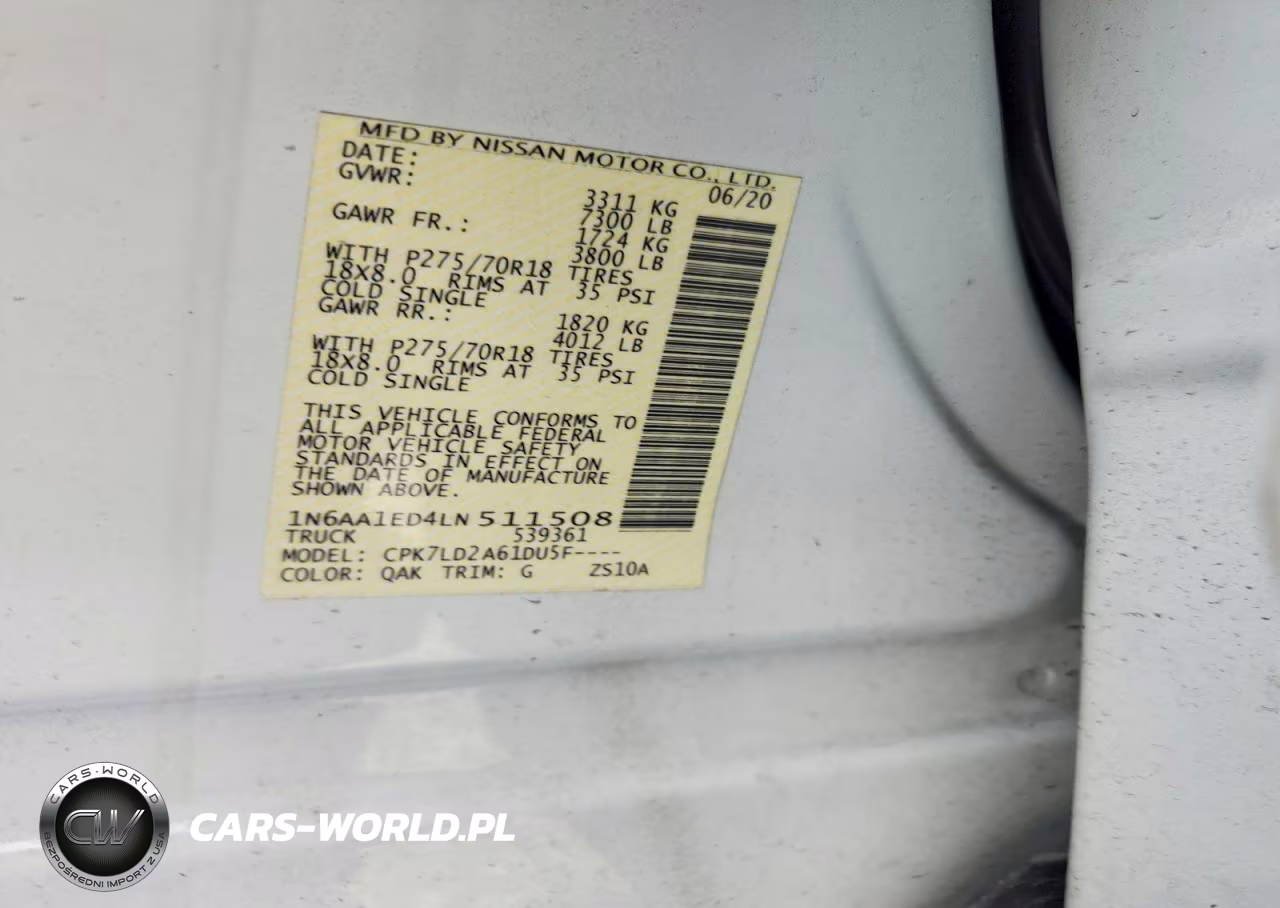 2020 Nissan Titan Pro-4X VIN:1N6AA1ED4LN511508 - 12