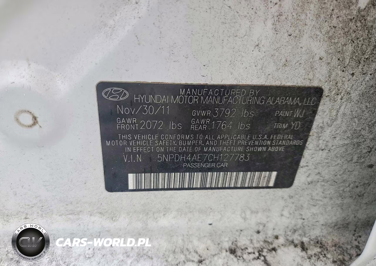 2012 Hyundai Elantra Limited VIN:5NPDH4AE7CH127783 - 12