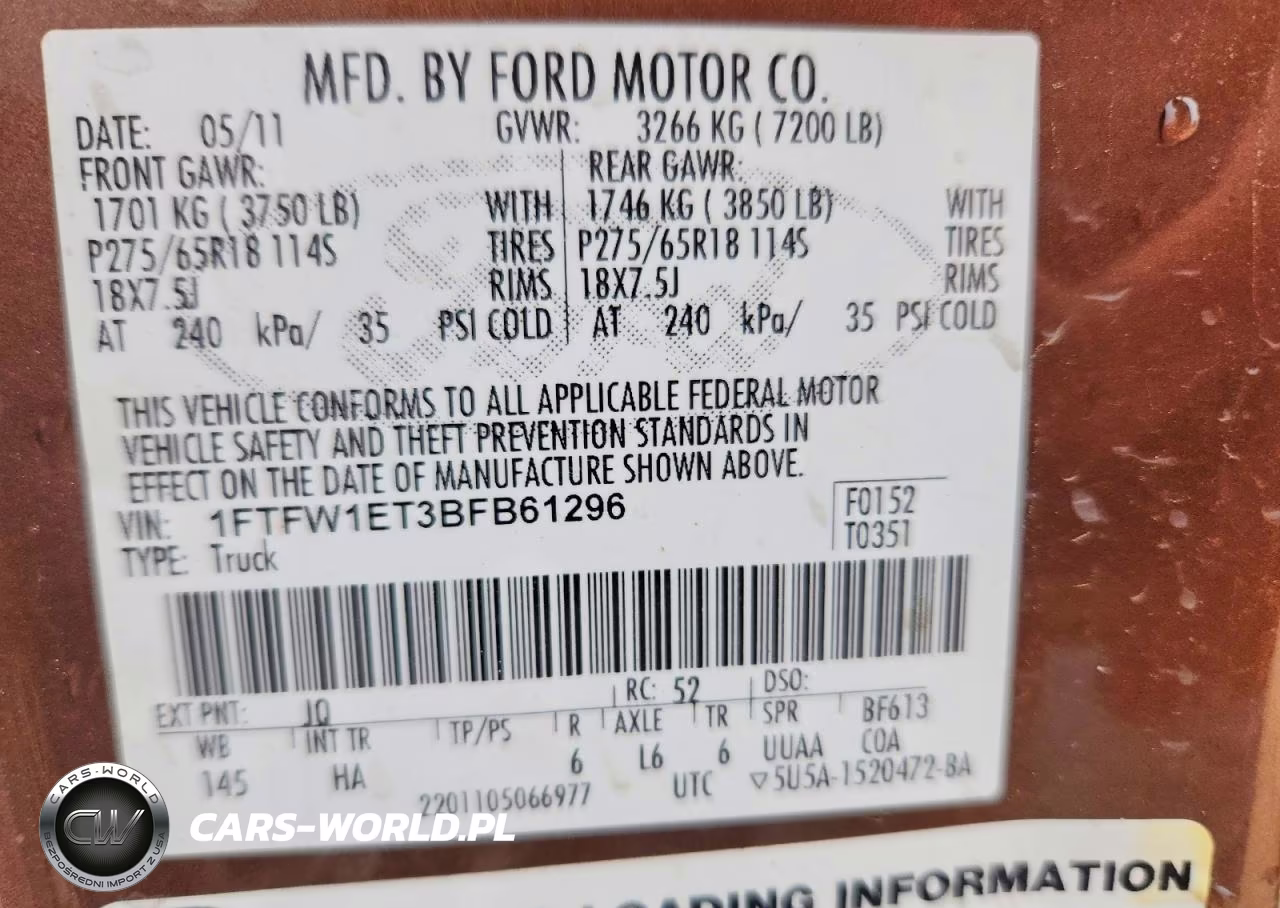 2011 Ford F150 Supercrew VIN:1FTFW1ET3BFB61296 - 12