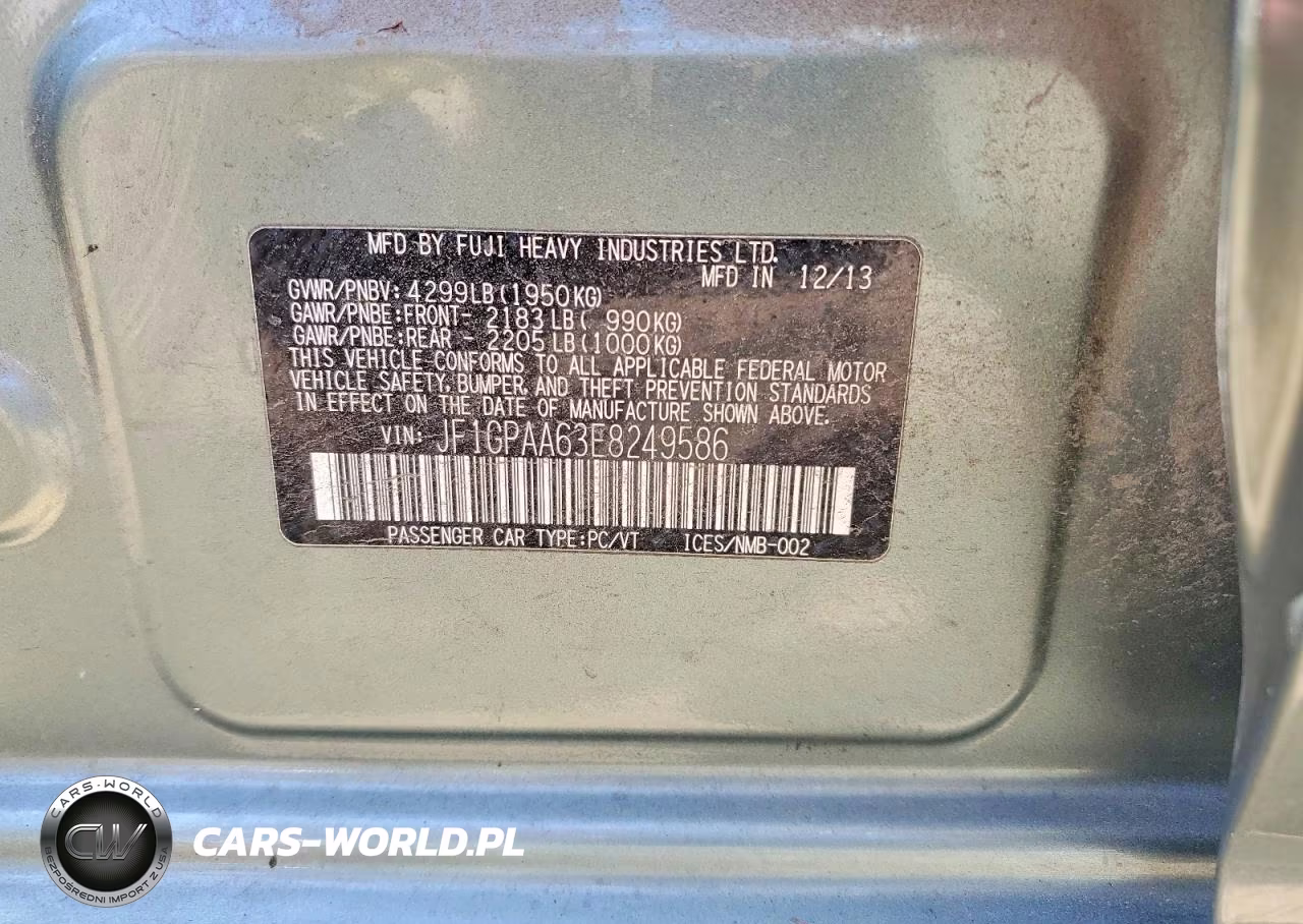 2014 SUBARU IMPREZA VIN:JF1GPAA63E8249586 - 13