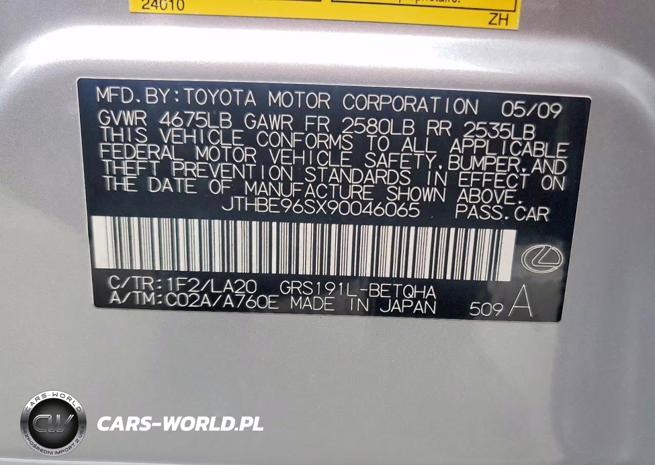 2009 Lexus Gs 350 VIN:JTHBE96SX90046065 - 13