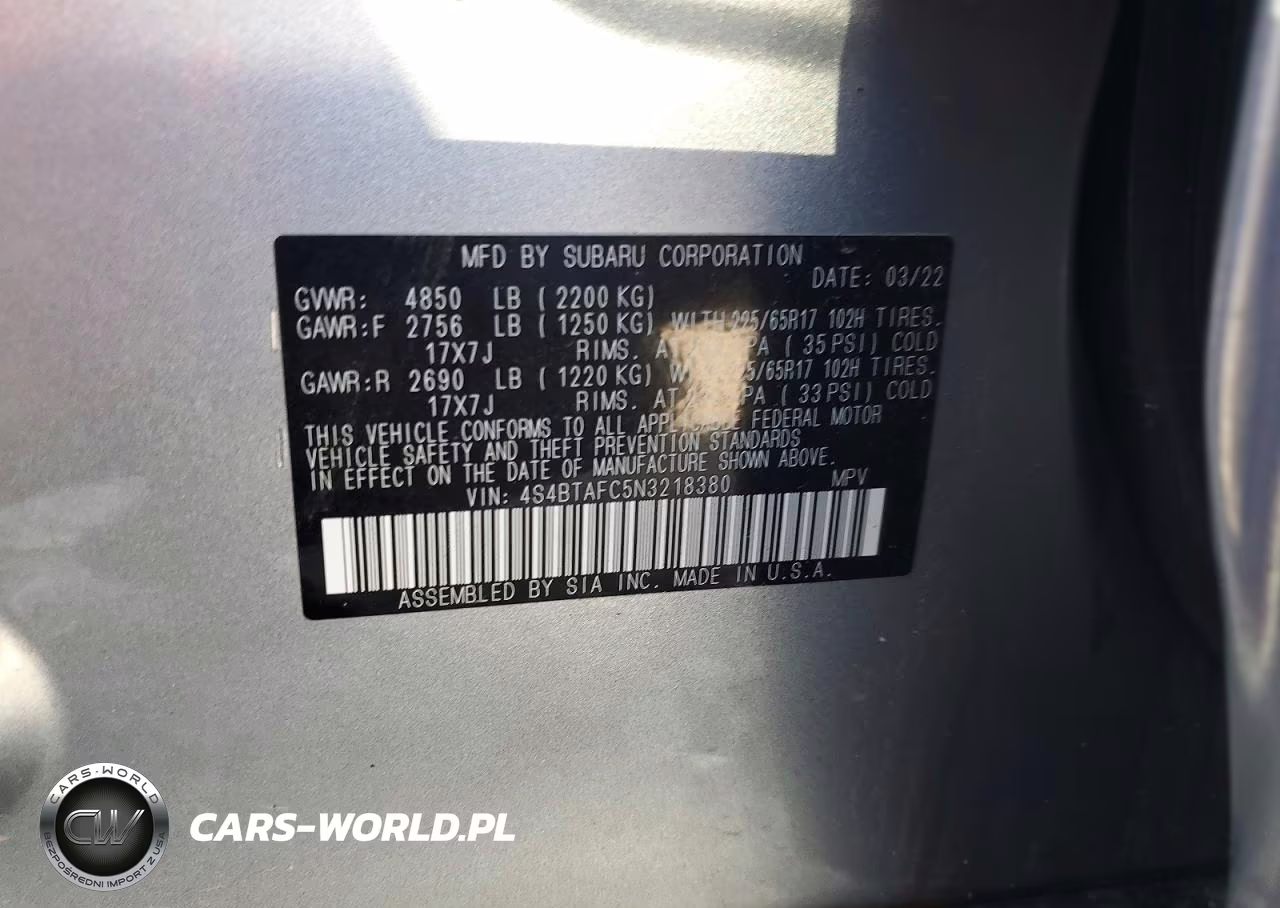 2022 Subaru Outback Premium VIN:4S4BTAFC5N3218380 - 13