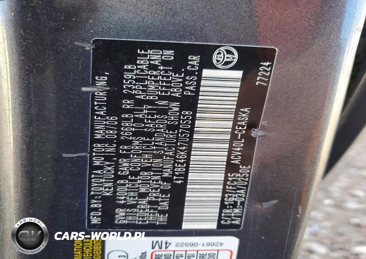 2007 Toyota Camry Se VIN:4T1BE46K47U570558 - 12
