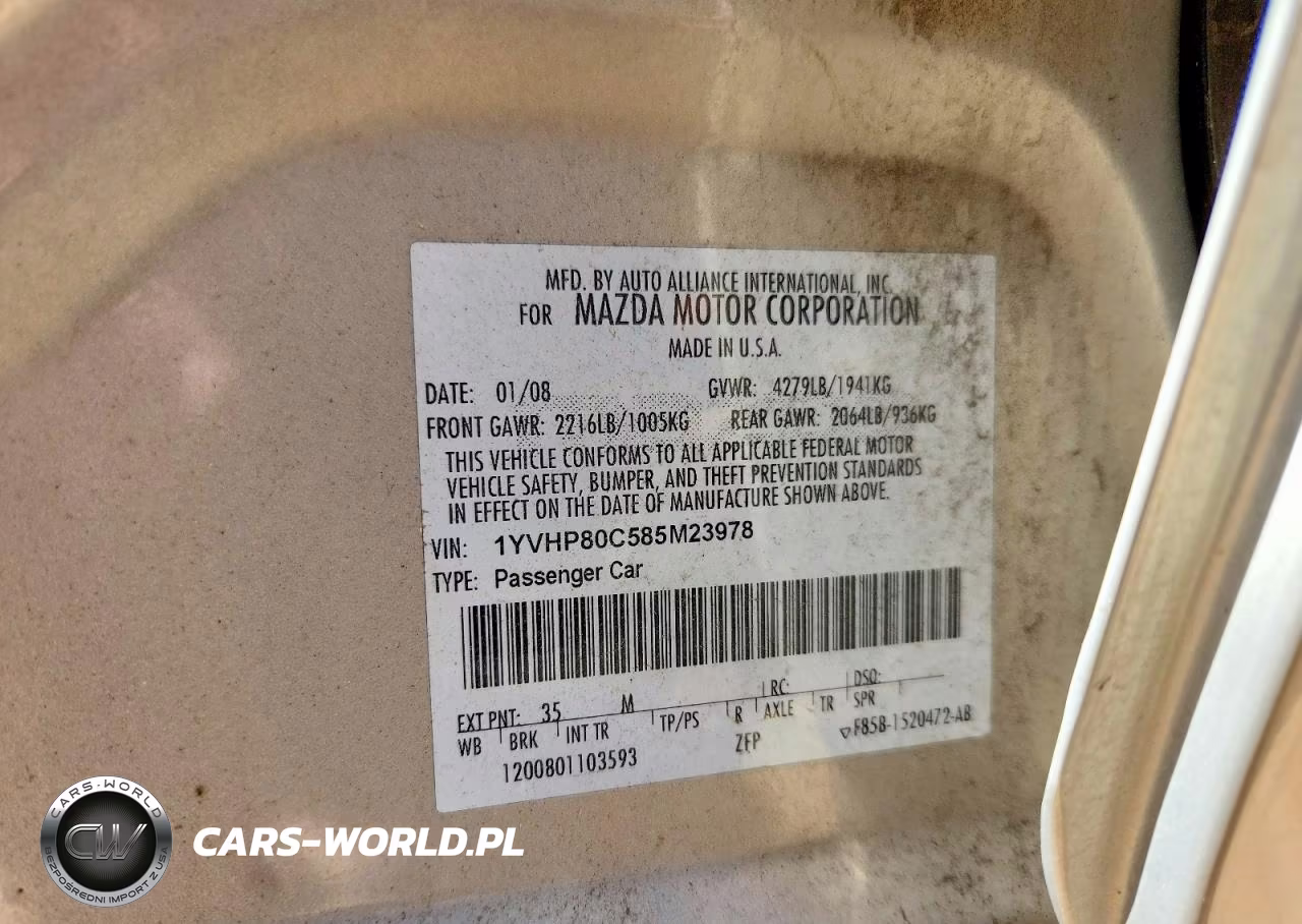 2008 Mazda 6 I VIN:1YVHP80C585M23978 - 12