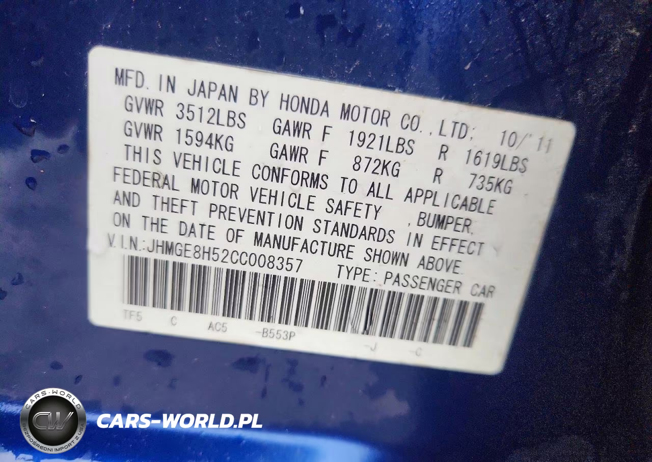 2012 Honda Fit Sport VIN:JHMGE8H52CC008357 - 12
