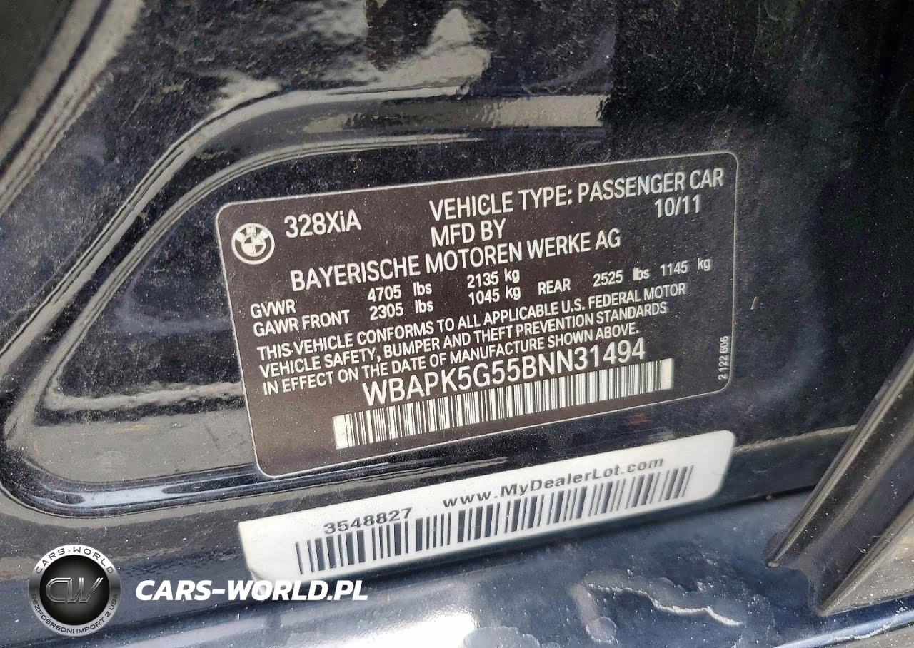 2011 BMW 328 Xi Sulev VIN:WBAPK5G55BNN31494 - 12