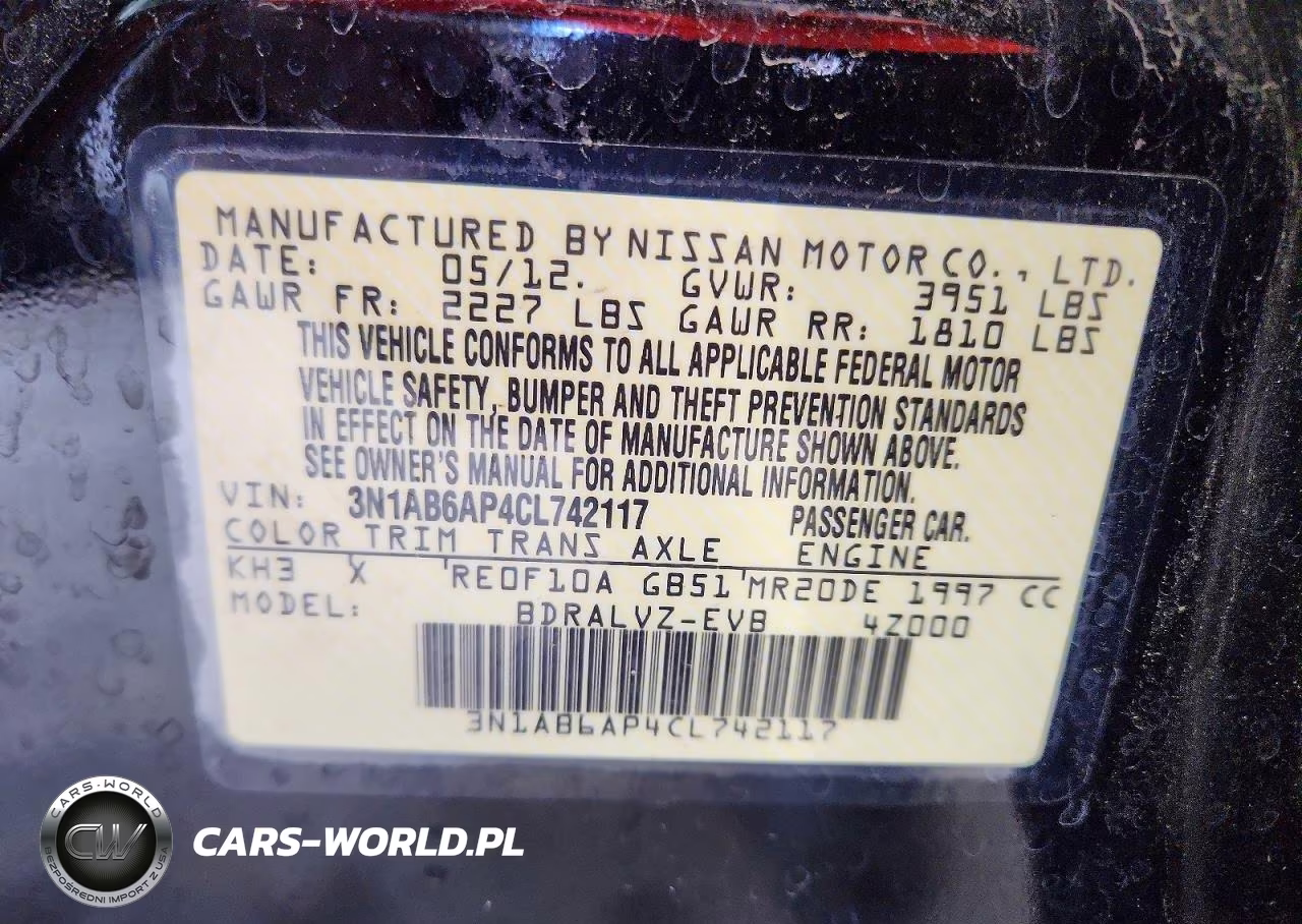 2012 Nissan Sentra 2.0 VIN:3N1AB6AP4CL742117 - 13