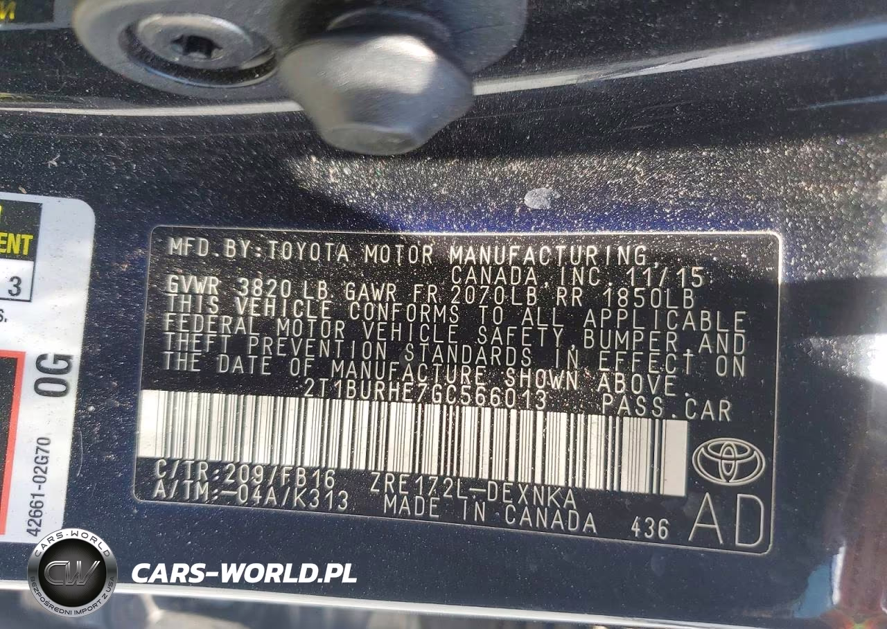 2016 Toyota Corolla Le Plus VIN:2T1BURHE7GC566013 - 13
