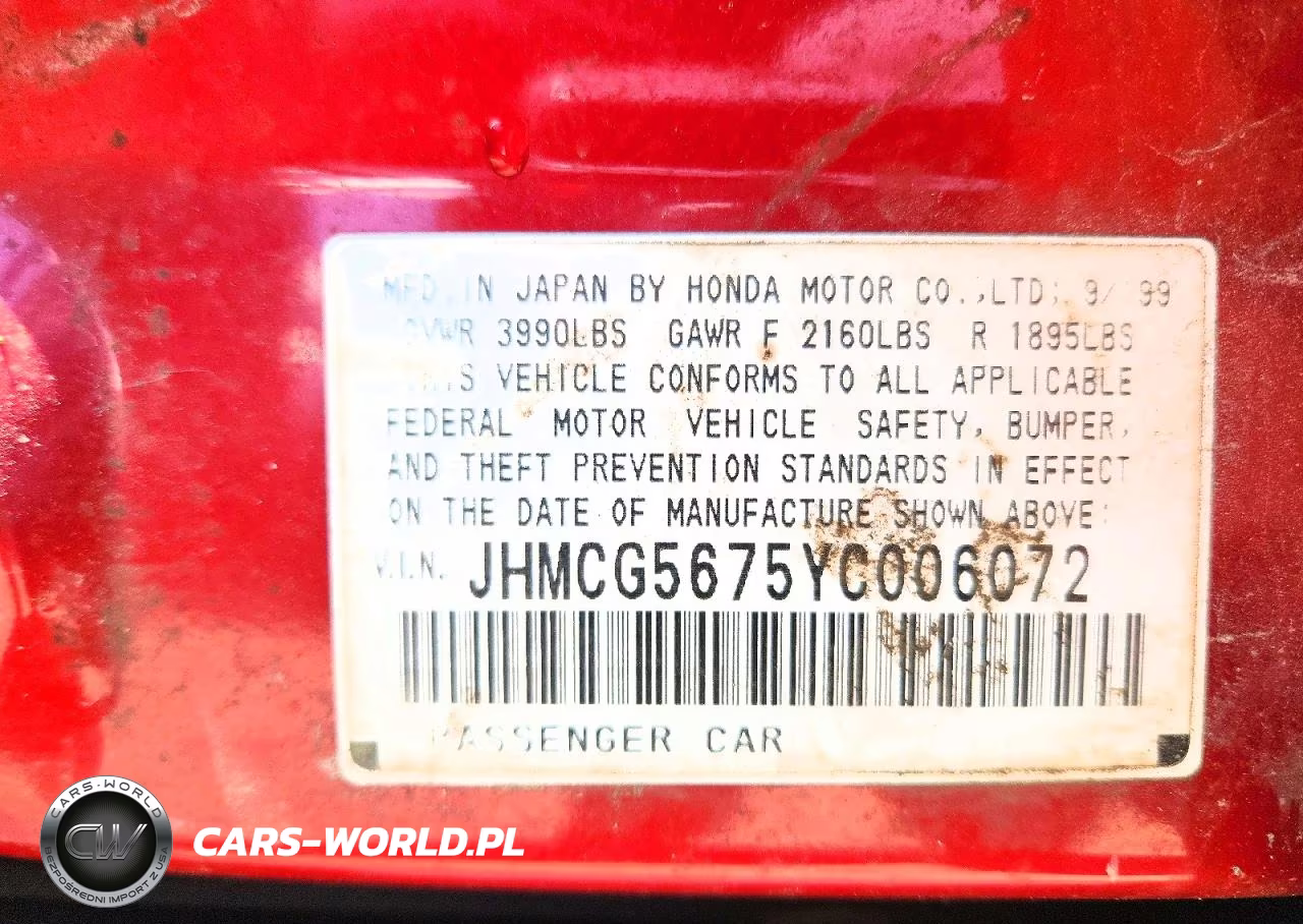 2000 Honda Accord Se VIN:JHMCG5675YC006072 - 13