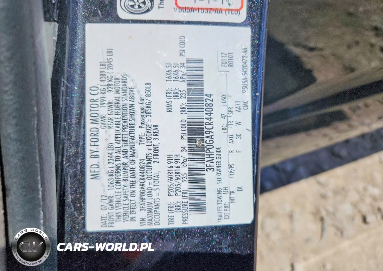 2012 Ford Fusion S VIN:3FAHP0GA9CR440824 - 12