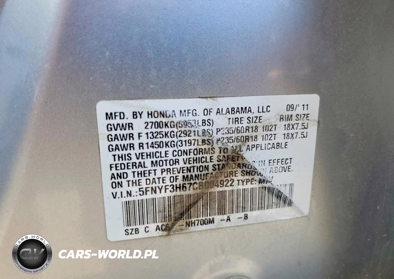 2012 Honda Pilot Exl VIN:5FNYF3H67CB004922 - 13