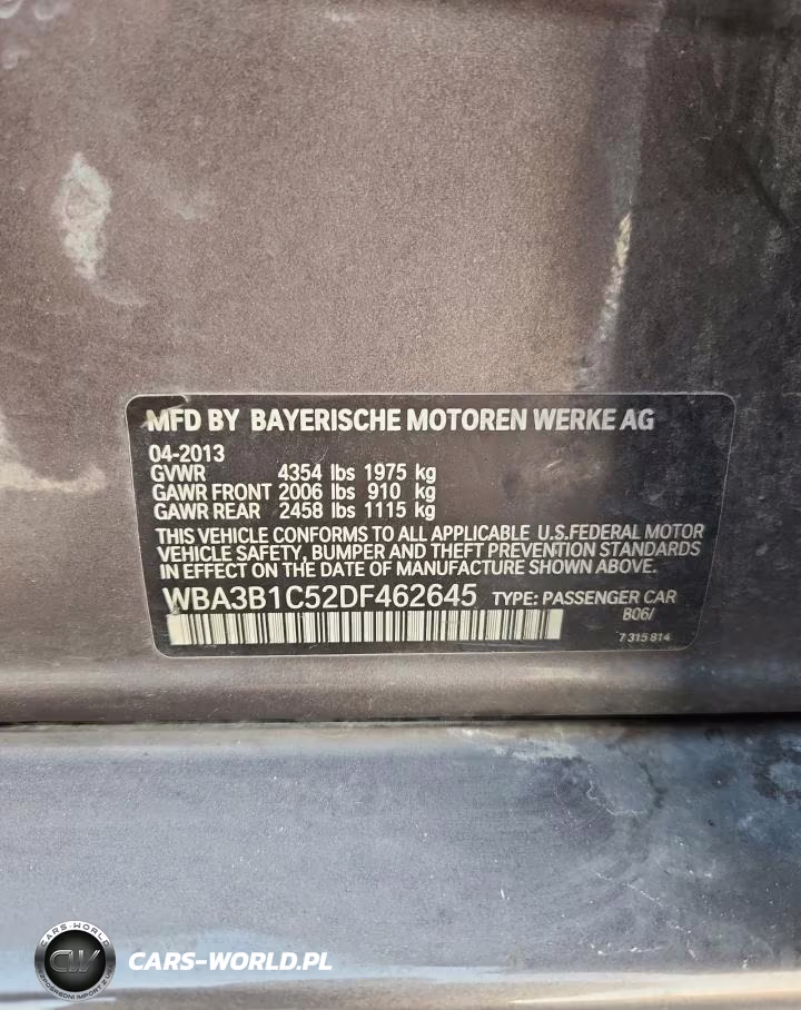 2013 BMW 320 I VIN:WBA3B1C52DF462645 - 12