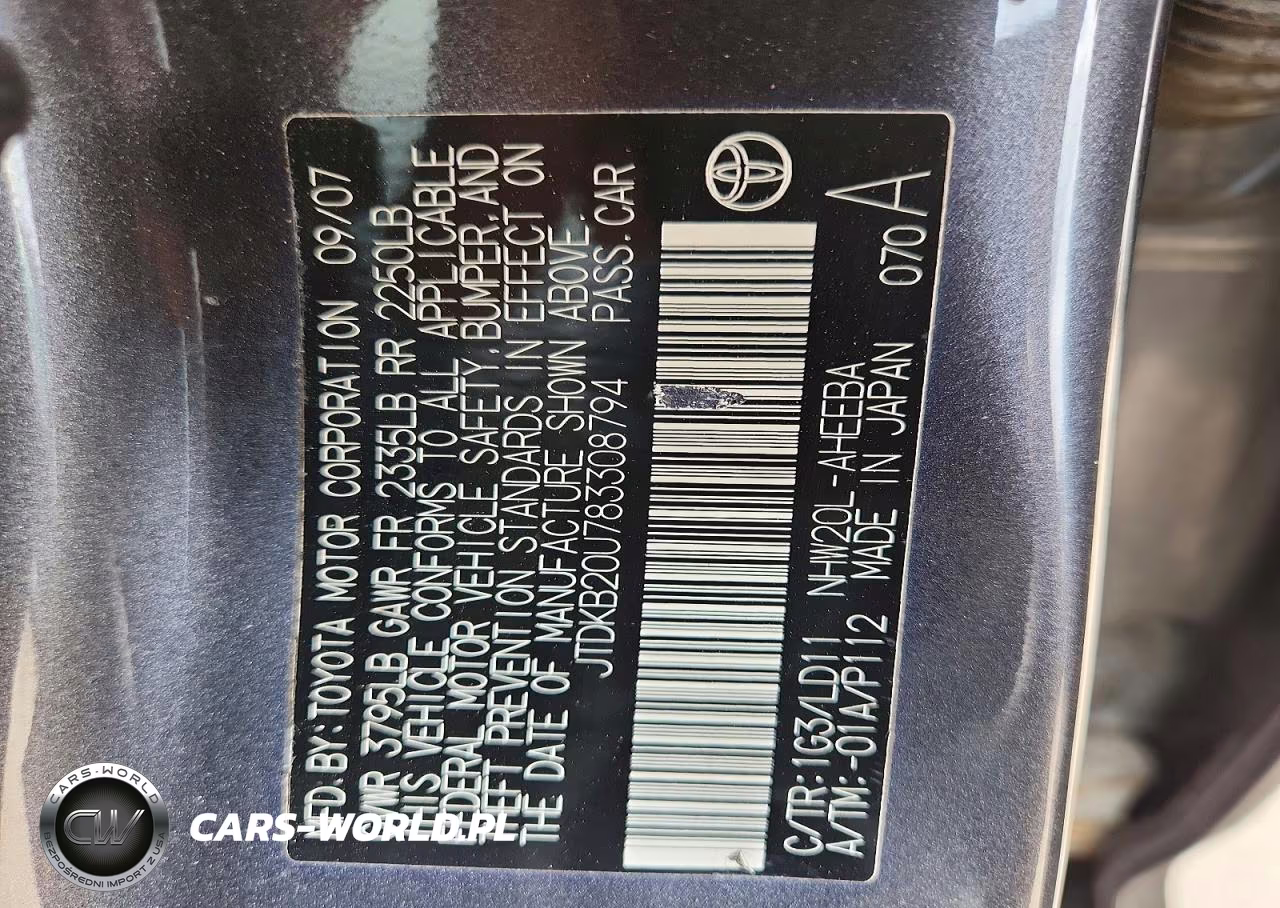 2008 Toyota Prius Base VIN:JTDKB20U783308794 - 12