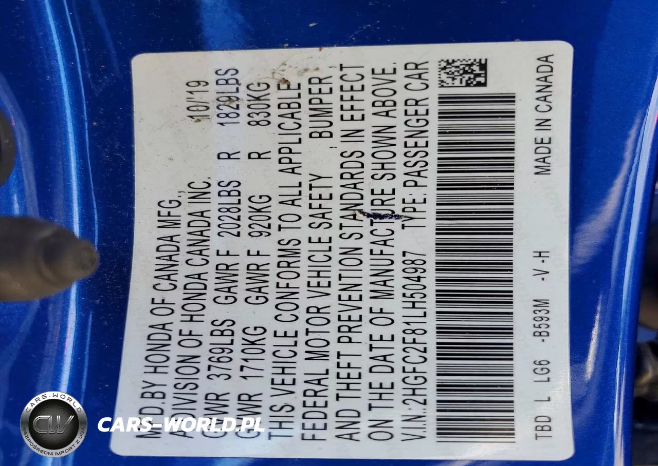 2020 Honda Civic Sport VIN:2HGFC2F81LH504987 - 13