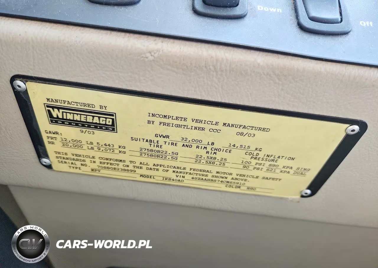2004 Winnebago Horizon Rv VIN:4UZAAHBS74CM65910 - 10