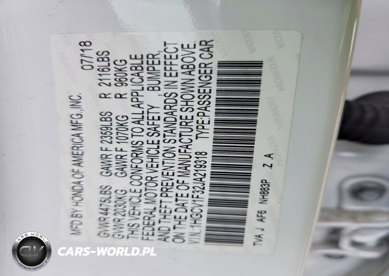 2018 Honda Accord Sport VIN:1HGCV1F32JA219318 - 12