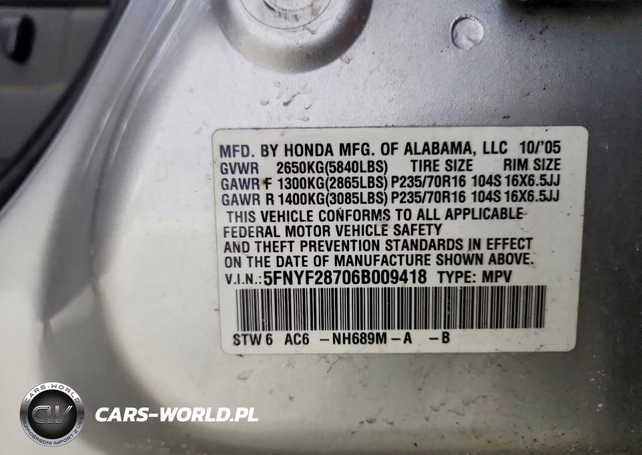 2006 Honda Pilot Ex VIN:5FNYF28706B009418 - 13