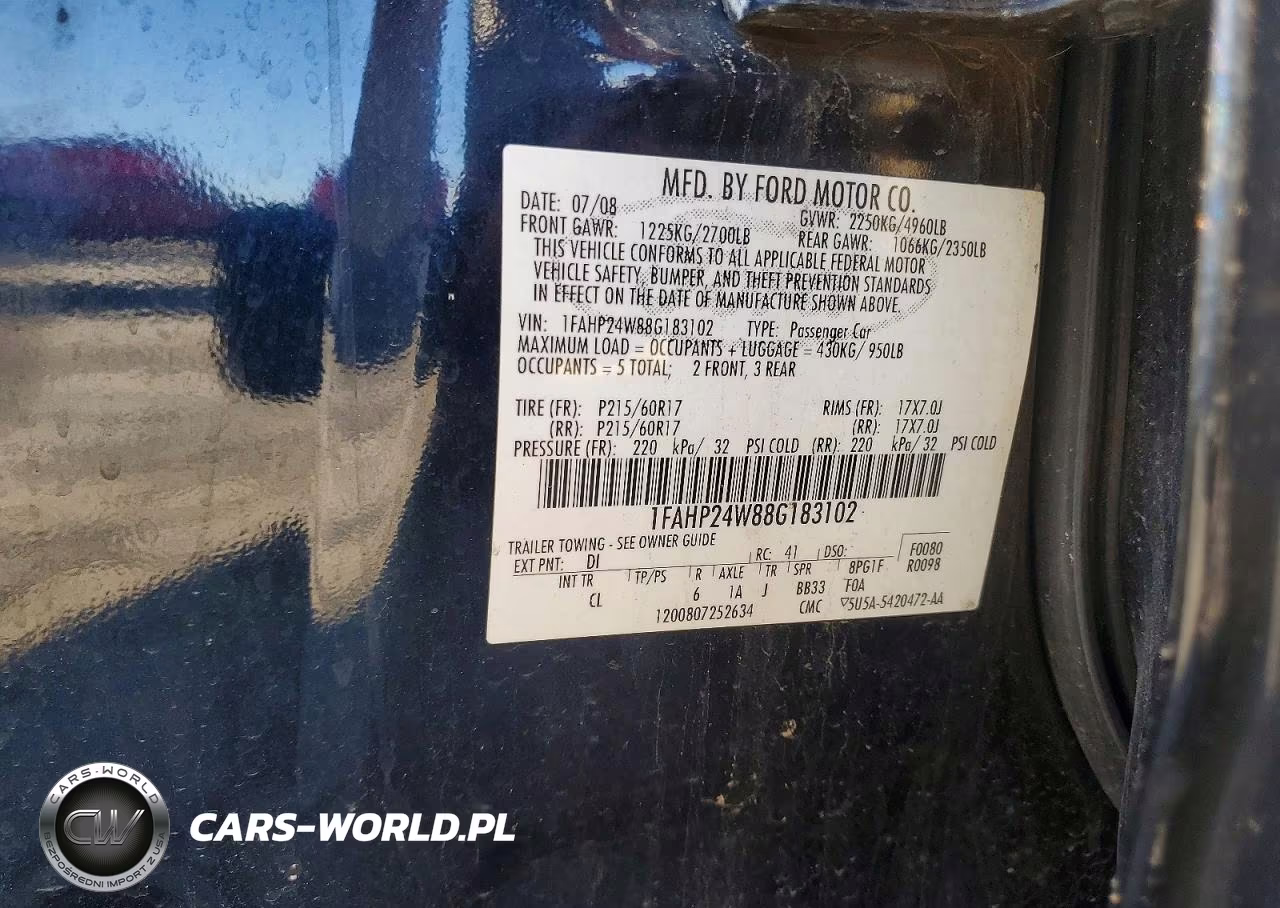2008 Ford Taurus Sel VIN:1FAHP24W88G183102 - 12