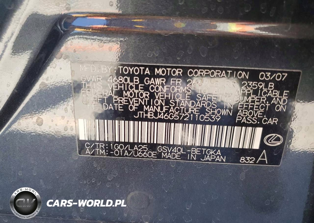 2007 Lexus Es 350 VIN:JTHBJ46G572110539 - 12