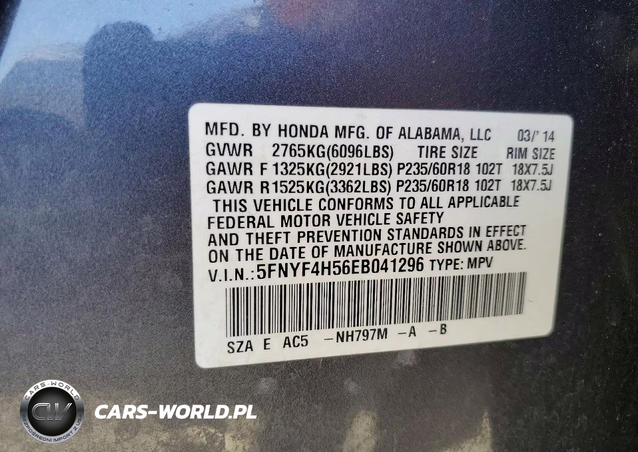 2014 Honda Pilot Exl VIN:5FNYF4H56EB041296 - 13